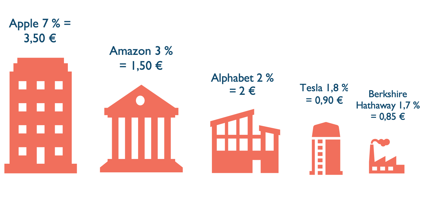 Rozloženie firiem v ETF fonde na akciovom trhu